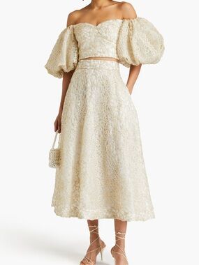 AJE Patina off-the-shoulder embellished taffeta Top UK6 Original Price $395